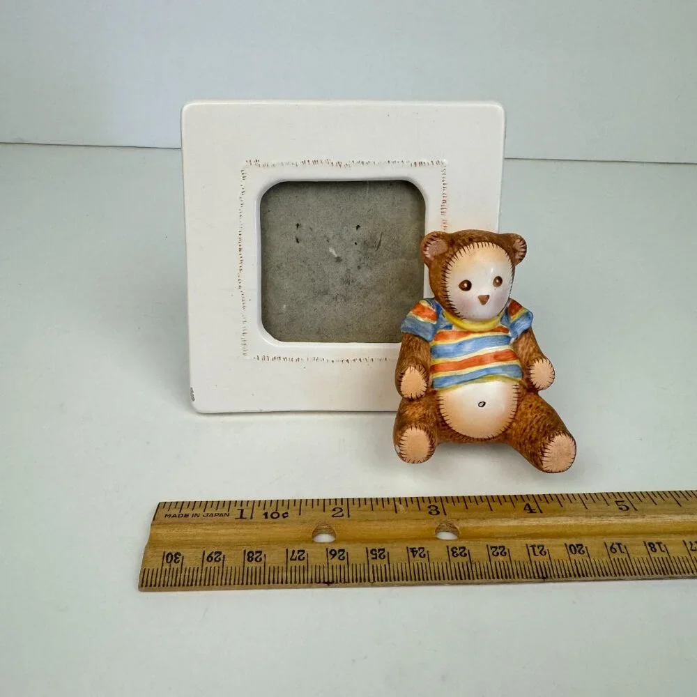 Vtg Terragrafics Kid Bear Teddy Miniature Tabletop Pic Frame Square Minimal READ